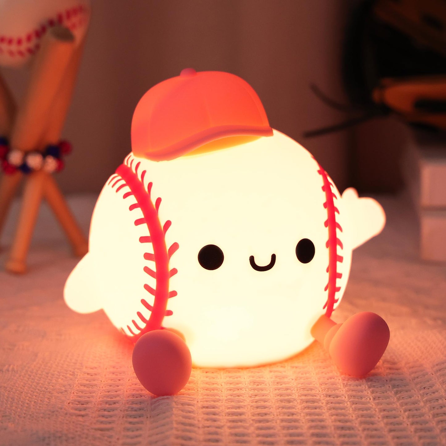 Softball Night Light, Gift for Girls Softball Players, Silicone Rechargeable Nursery Dimmable Baseball Lamp, Soft Touch Sports Themed Nightlight, Cute Room Decor Birthday Gift for Kid Teen Athlete