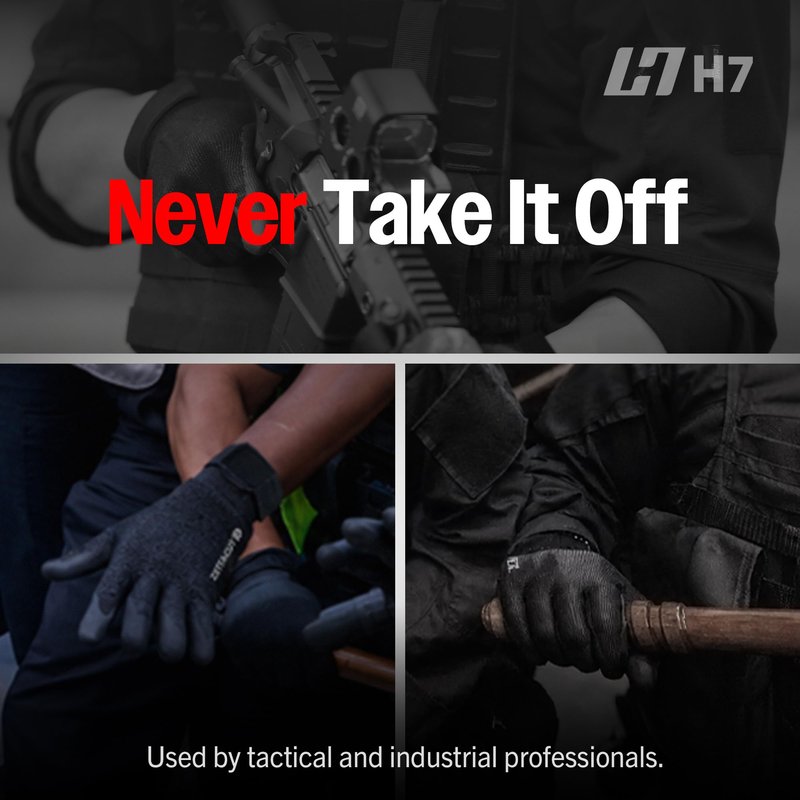 ZETTACUT Premium Tactical Gloves - ANSI A7 Cut Resistant, Touchscreen Compatible, 13-Gauge, Anti-Slip Grip - Safety Glove for Airsoft, Shooting, Security, Hunting & Motorcycle - Large (Black)