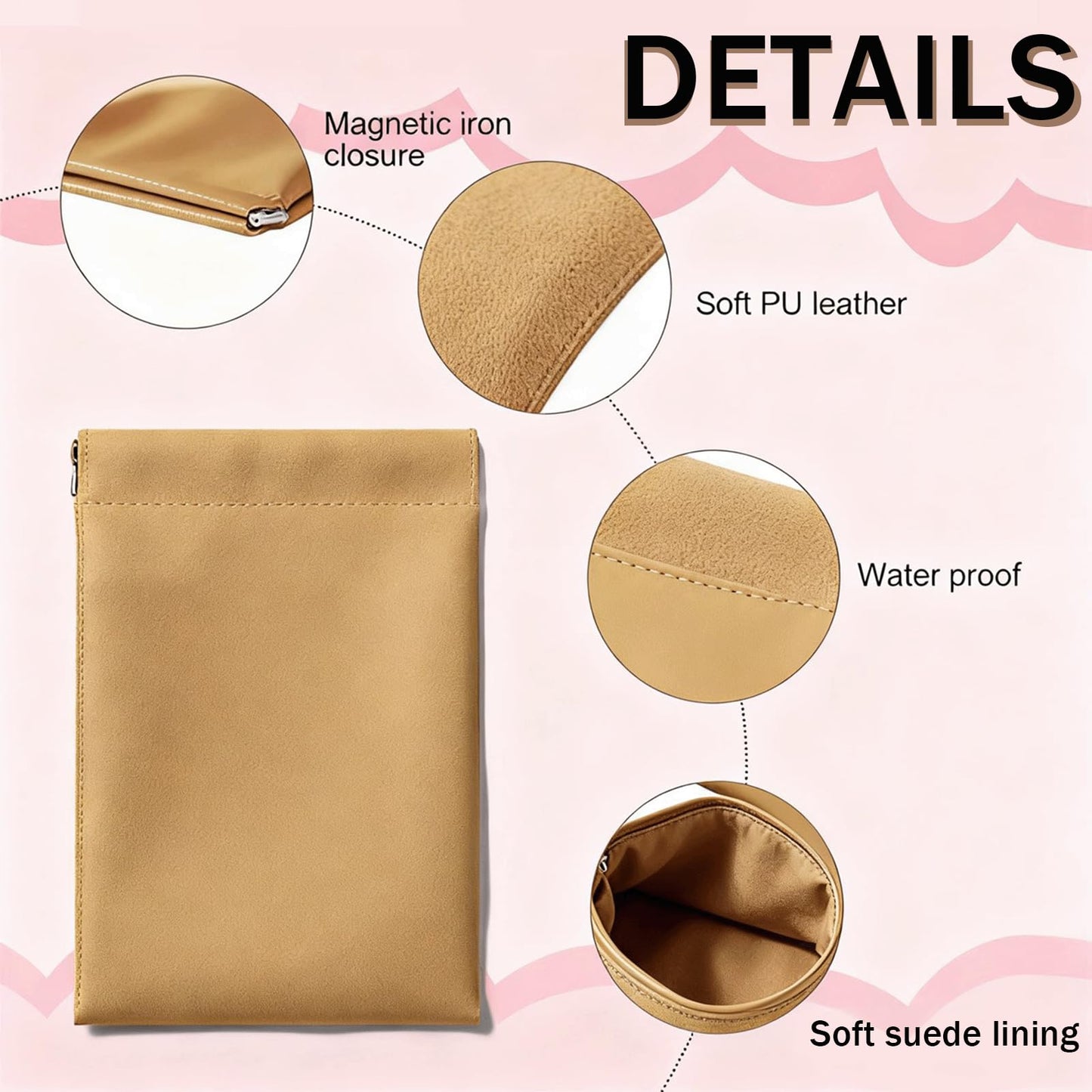 EREBLOOM Leather Pouch, Personalized Snap Closure Leather Organizer Pouch, No Zipper Self-Closing Design for On-the-Go