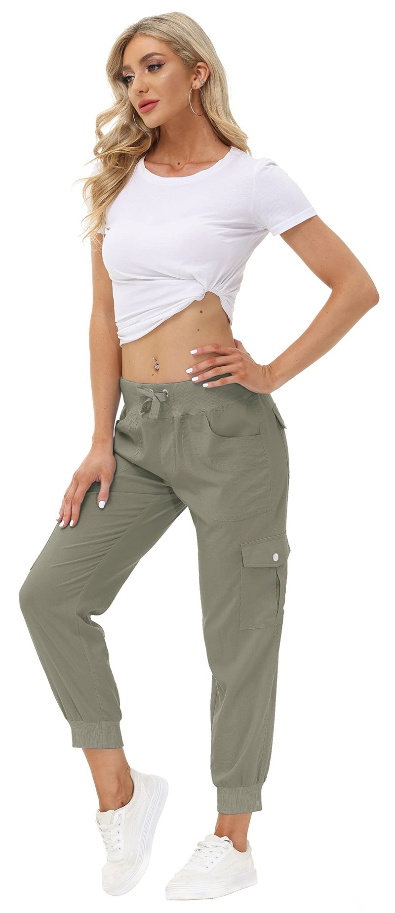 MoFiz Women's Hiking Pants Cargo Joggers Sweatpants with Pockets Lightweight Quick Dry Outdoor Summer Casual Athletic Elastic Waist Grey Khaki M