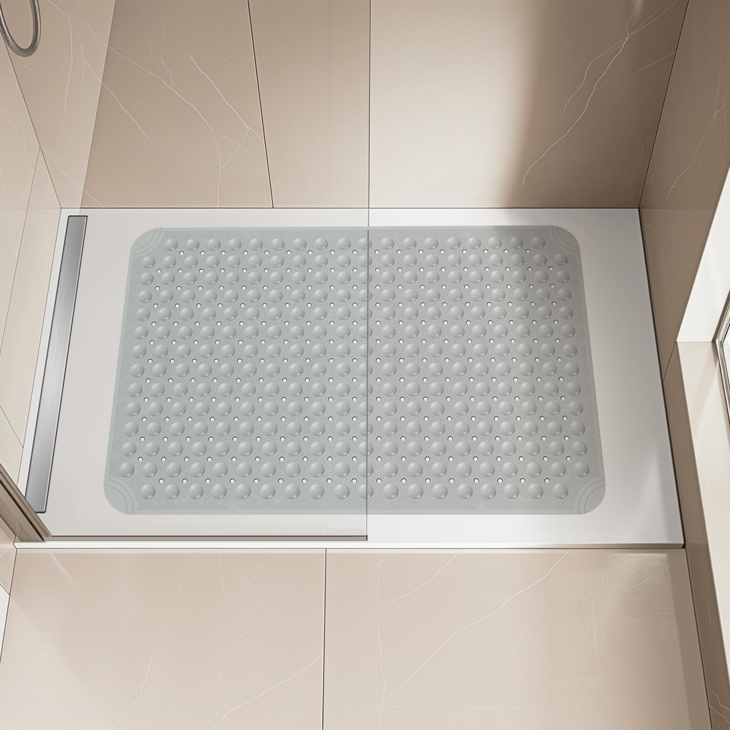 OTHWAY Large Shower Mat 34"x 23", TPE Non Slip Shower Mat for Walk in Shower Stall, Inside Shower Mats with Drain Holes Suction Cups, Anti-Slip for Elderly Kids (Dark Grey)