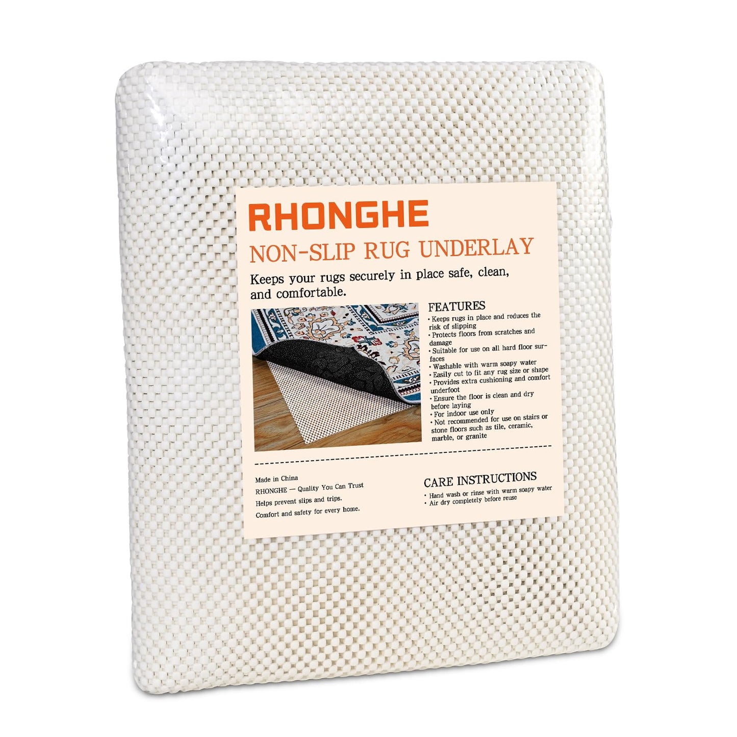 Non Slip Rug Pad Gripper 8X10 FT for Hardwood Floors, Eco-Friendly Anti Skid Mat Under Area Rugs, Keeps Rugs Safe and Flat, Odorless Cushioned Pad for Floor Protection, Easy to Trim Multi-Use Mat
