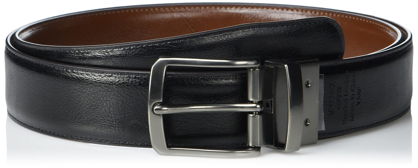 Perry Ellis Portfolio Reversible Leather Dress Belt for Men with Stitch and Heat Crease , Lugg3, 32