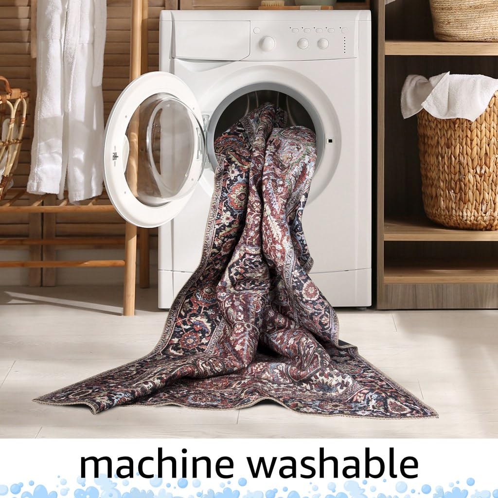 Keen Home Design 6x9 Rug - Machine Washable Area Rug with Non-Slip Backing, Ideal for Living Room, Dining Room, Bedroom - Vintage, Easy Clean, Durable, Low Pile Rug - (6' x 9')