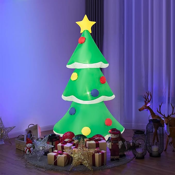 4FT Inflatable Christmas Tree with LED Lights, Blow-Up Christmas Decoration for Indoor/Outdoor Yard, Includes Air Blower, Festive Xmas Decor for Home, Party, Lawn, Easy Setup Christmas Ornament