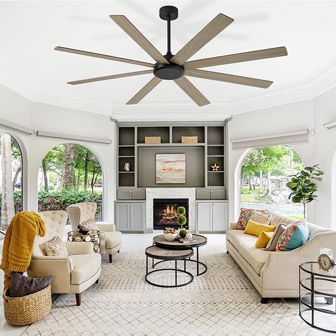 Depuley Large Ceiling Fan without Light: 66 Inch Indoor/Outdoor Fan Reversible DC Motor 6 Speed - Dual 8 Blades Big Ceiling Fans with No Light for Living Room Covered Patio, Wood Color