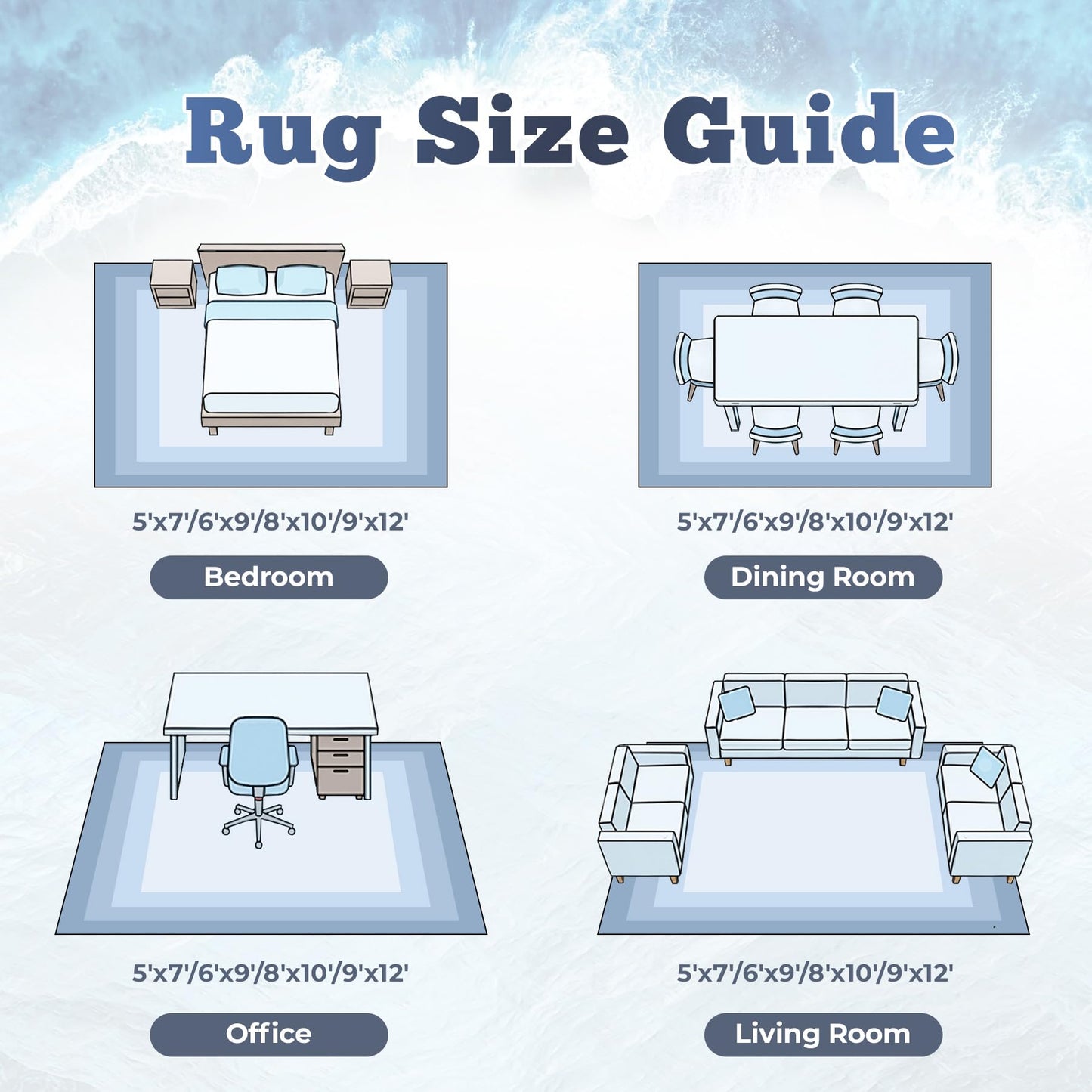 6x9 Area Rugs for Living Room: Washable Abstract Neutral Rug Modern Soft Non Slip Low Pile Rugs Floor Indoor Stain Resistant Carpet for Bedroom Dining Room Nursery Home Office (Blue, 6'x9')