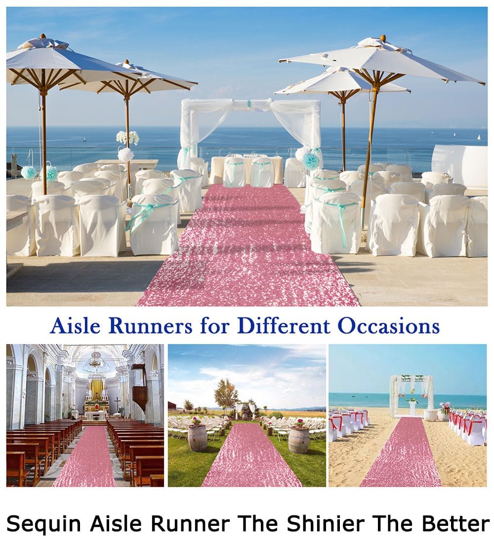 ShiDianYi Sequin Aisle Runner for Wedding Ceremony 2FTx15FT Fuchsia Pink Aisle Runners for Weddings Outside Glitter Runner Rug Rose Pink Sequin Fabric Carpet Runner for Party Prom Graduation