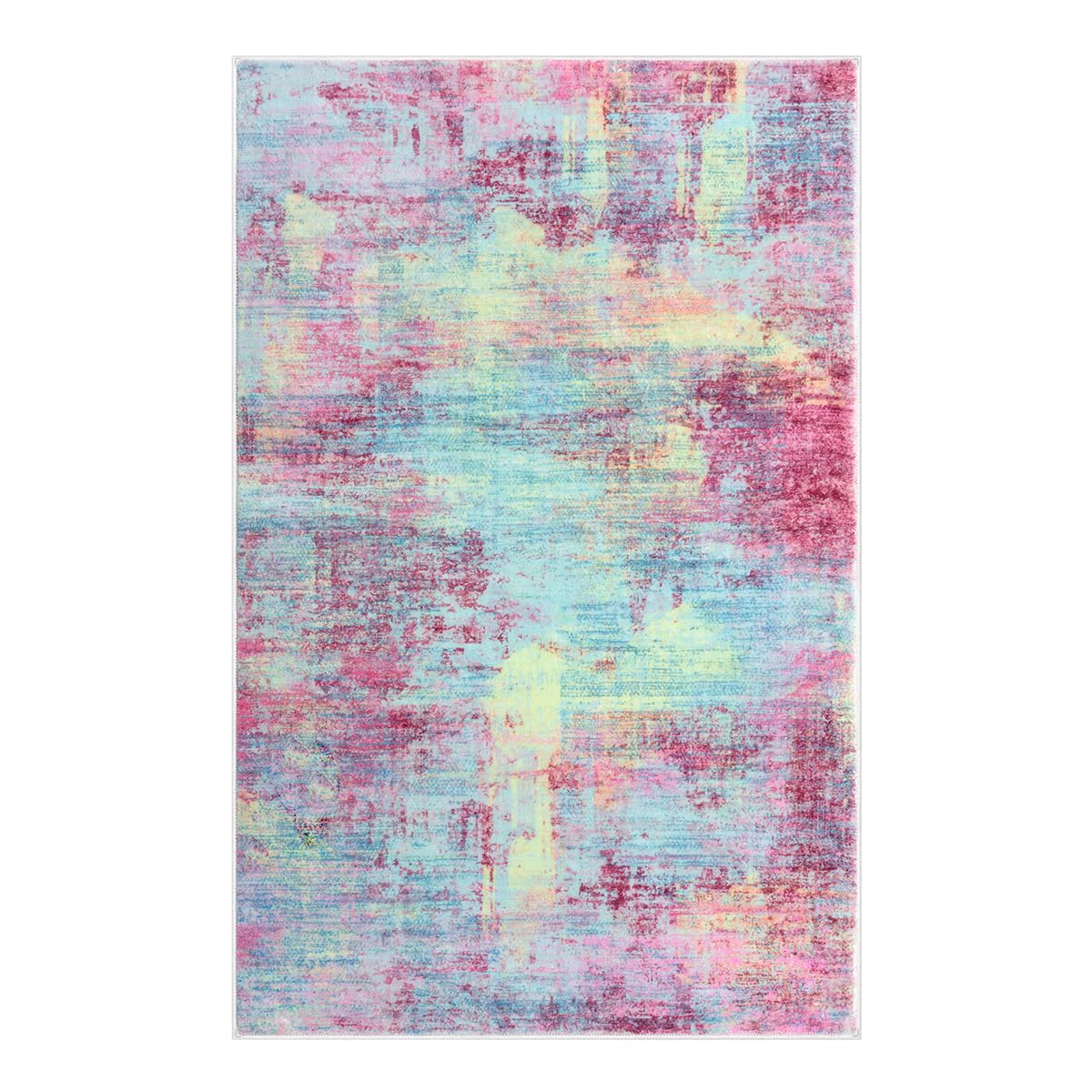 IOHOUZE Abstract Area Rug 3x5 Ft Washable Rugs for Entryway Indoor, Non Slip Kitchen Rug Printed Faux Wool Throw Rugs, Indoor Door Mat for Door Entrance Foyer Living Room, Pink Teal