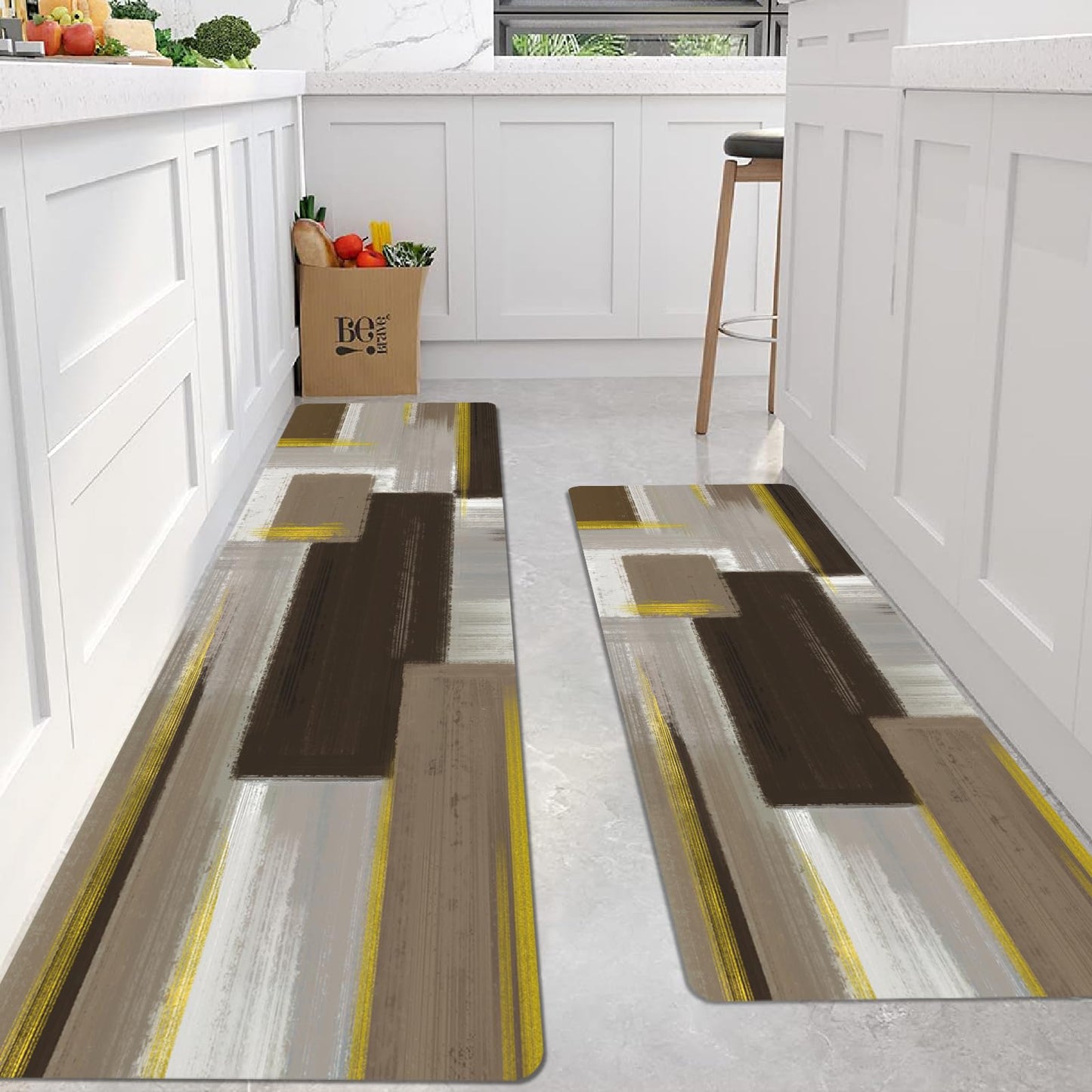 XLHOMO Kitchen Rugs Sets of 3, Non Slip Washable Kitchen Mats for Floor, Anti-Fatigue Runner Rug with Rubber Backing, Waterproof Kitchen Rug Set for Laundry, Floor, Office, Hallway