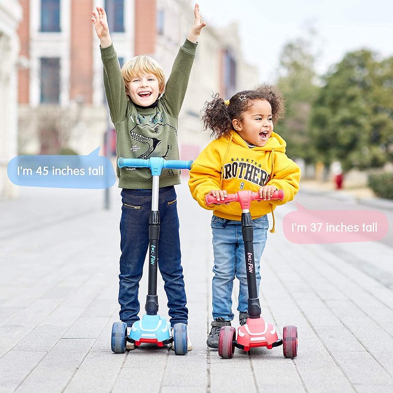 LOL-FUN Scooter for Kids Ages 3-5 Years Old Boy Girl with 3 Wheels, Extra-Wide Childrens Foldable Kick Scooter Kids Ages 6-12 Toddler with 4 Adjustable Height and Lean-to-Steer - Pink