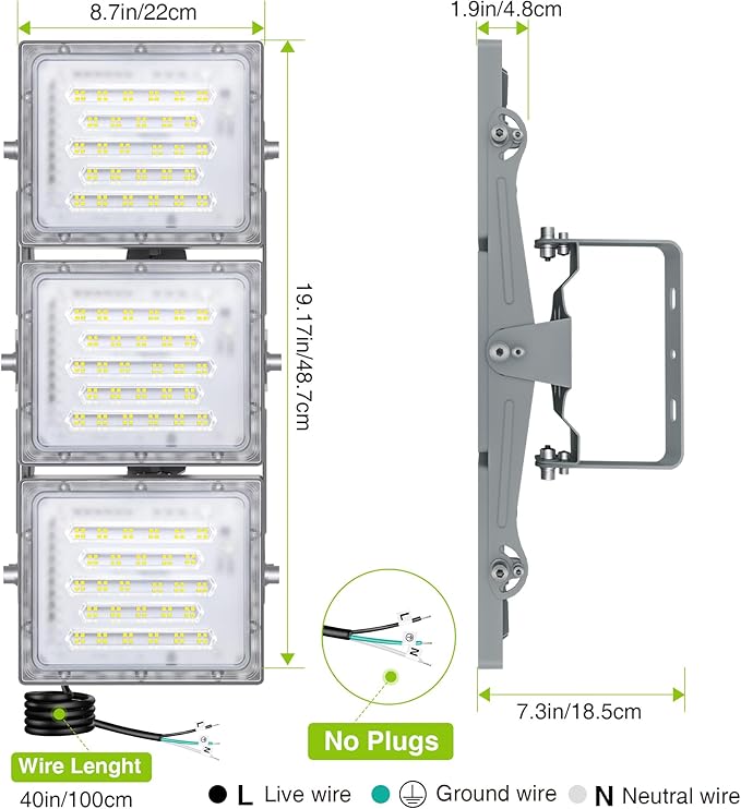 STASUN LED Flood Light Outdoor, Max Series 300W 30000lm 6000K Daylight IP66 Waterproof, Commercial Parking Lot Light,3 Heads for Yard Street Stadium Floodlight Bright Security Lights for Outdoor Area