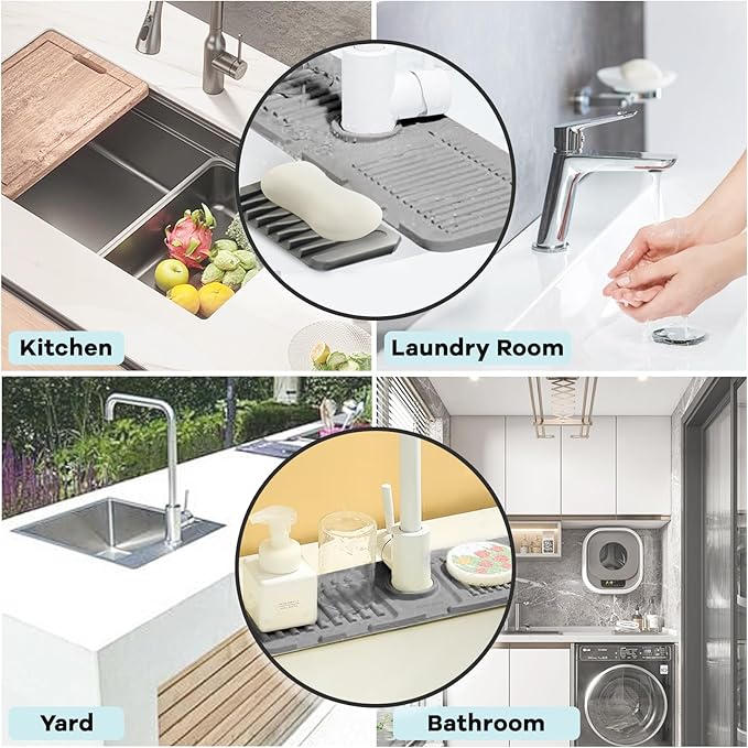 Daily Treasures 2Pack 13"x4.7" Silicone Faucet Splash Guard & Soap Dish