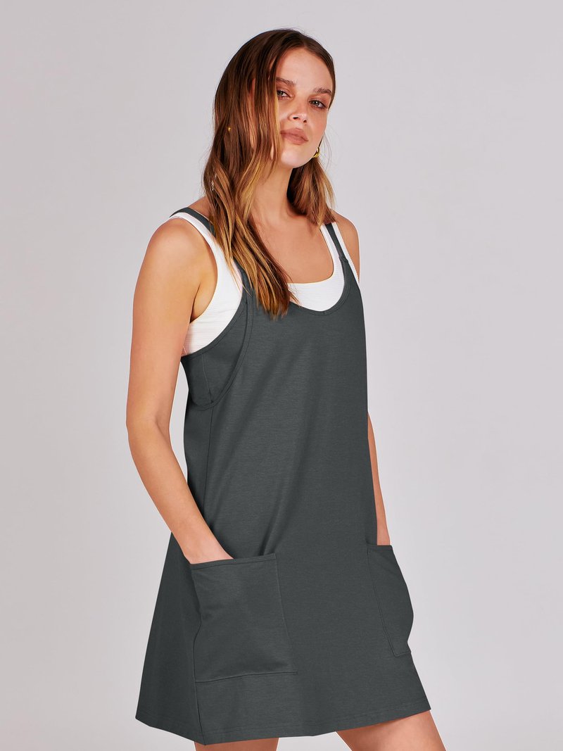 ANRABESS Women Athletic Dress Summer Tennis Workout Active Sports Mini Romper Dress Built in Shorts Travel Vacation Clothes Deep Gray X-Large