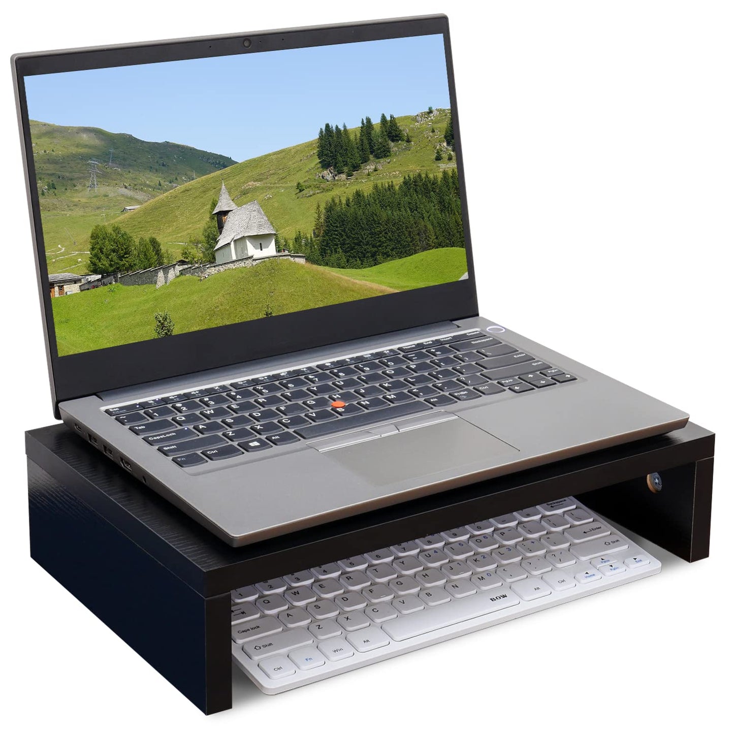 TEAMIX 14.2 inch Monitor Stand Riser, Wood Monitor Riser with Storage for Desk Small Monitor Stand TV/Screen/PC/Laptop Riser Computer Stand Desktop Shelf (Black-14.2 inch)