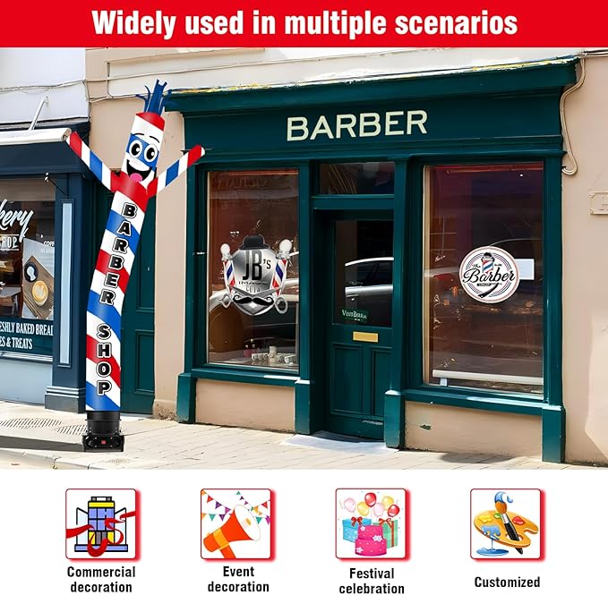 10FT Tall Barber Shop Inflatable Tube Man Wacky Wavy Dancing Guy with 3/4 HP Weather-Resistant Blower (12''Diameter) for Outdoor Decoration Advertising Business Promotion