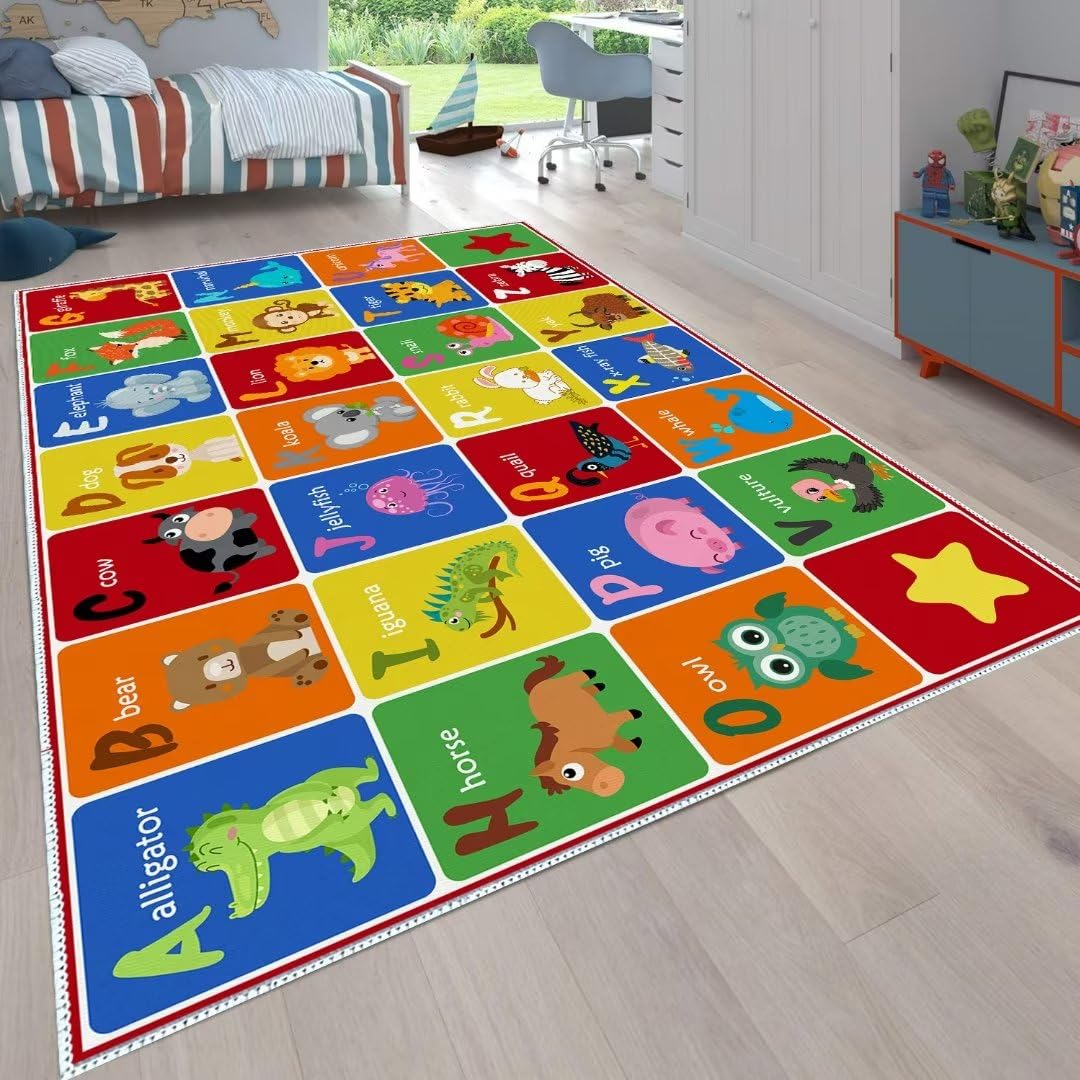 SXYLPP ABC Alphabet Animal Rug, Educational Letter Learning Game Playmat for Kids, Crawl Floor Mat in The Bedroom, Playroom, or Classroom(31x47in)