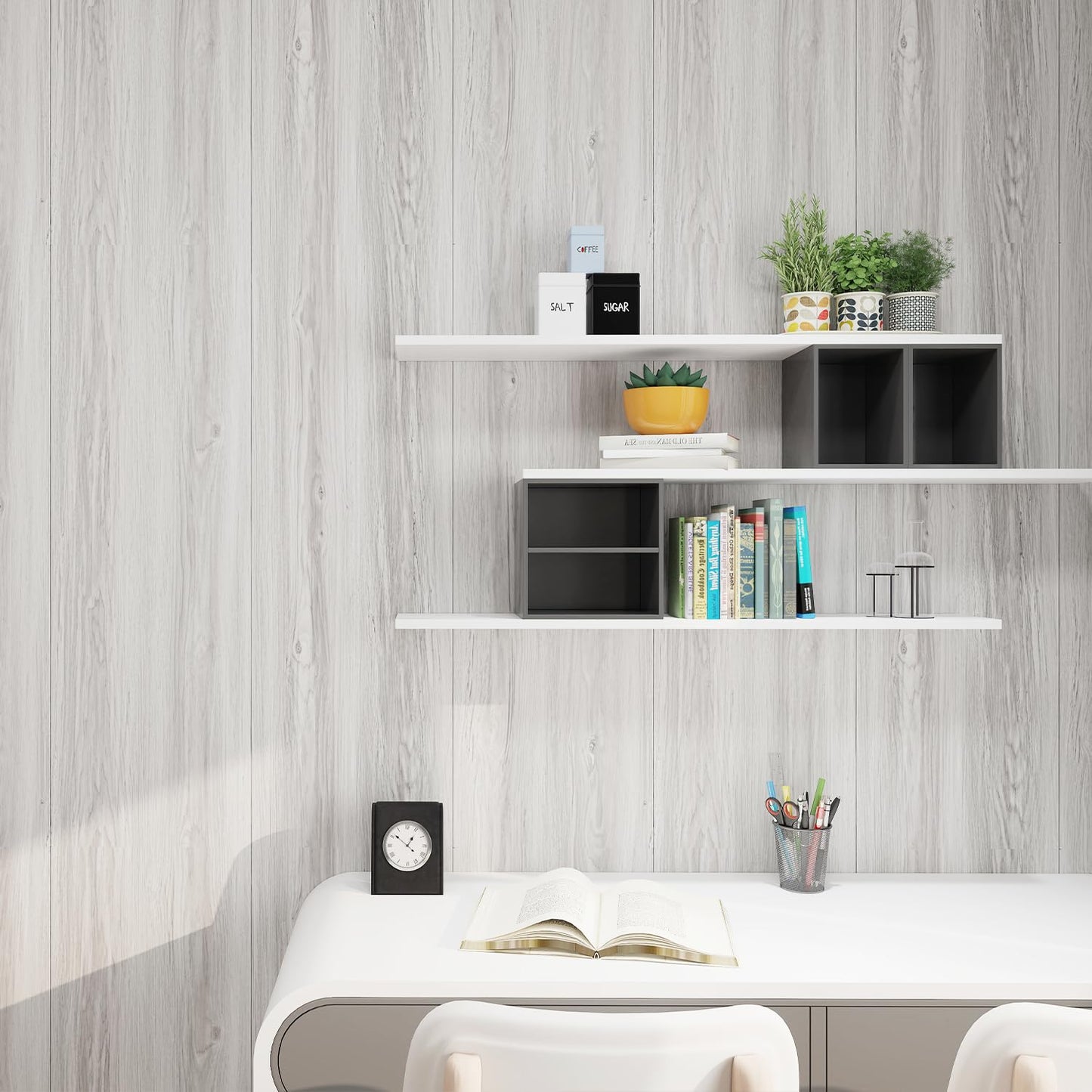 auxua Wood Grain Peel and Stick Floor Tiles – 11.8” Width, Full Roll Length of 118" – Versatile Design for Any Space, Light Color Self Adhesive Vinyl Flooring, Waterproof and Non-Slip Features