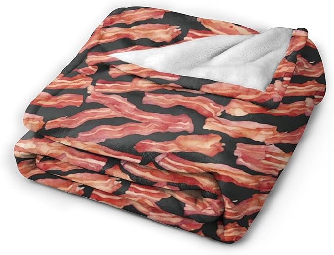 Funny Bacon Blanket, Food Throw Blankets, Meat Fuzzy Plush Blanket Ultra Soft for Bacon Lover Gift Kids Teens Women Men Girls Boys Stuff Decor for Home Bedding Sofas Couch Camping 60"X50"