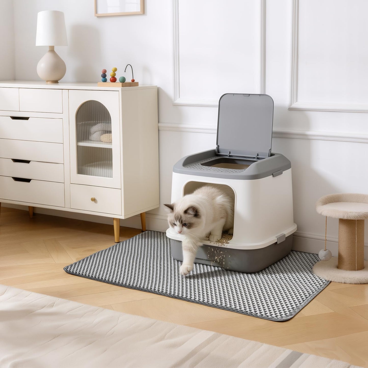 Cat Litter Mat 24x15 Inches, Honeycomb Double Layer Litter Trapping Mat, Waterproof Leakproof Urine Proof Cat Litter Box Mat for Cat Litter Box Area, Floor, Kitty Litter Rug