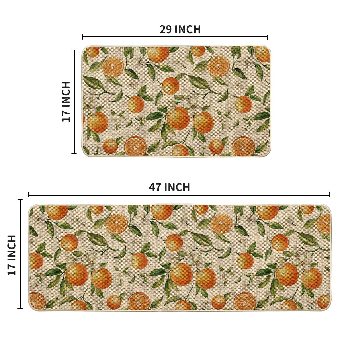 Artoid Mode Orange Spring Kitchen Mats Set of 2, Home Decor Low-Profile Kitchen Rugs for Floor - 17x29 and 17x47 Inch