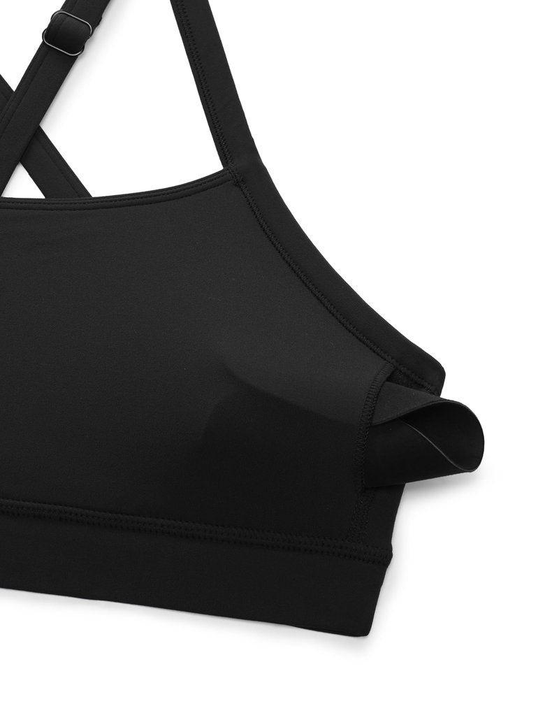 CRZ YOGA Butterlift Cut-Out Cross Back Sports Bras for Women - Medium Impact Adjustable Thin Straps Pilates Padded Gym Tops Black Medium
