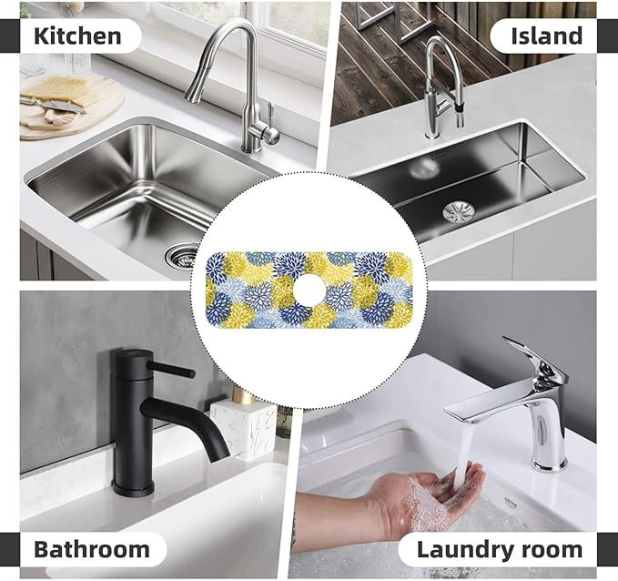 Dahlia Floral Colorful Flower Kitchen Sink Splash Guard Faucet Mat Super