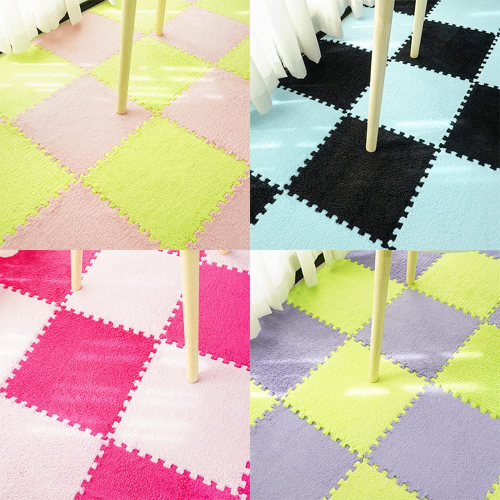 ZuTKekon Square Interlocking Shaggy Soft EVA Foam Puzzle Mats Fuzzy Carpet Fluffy Area Rugs Set Tiles Plush Mat for Room Home Parlor Bedroom