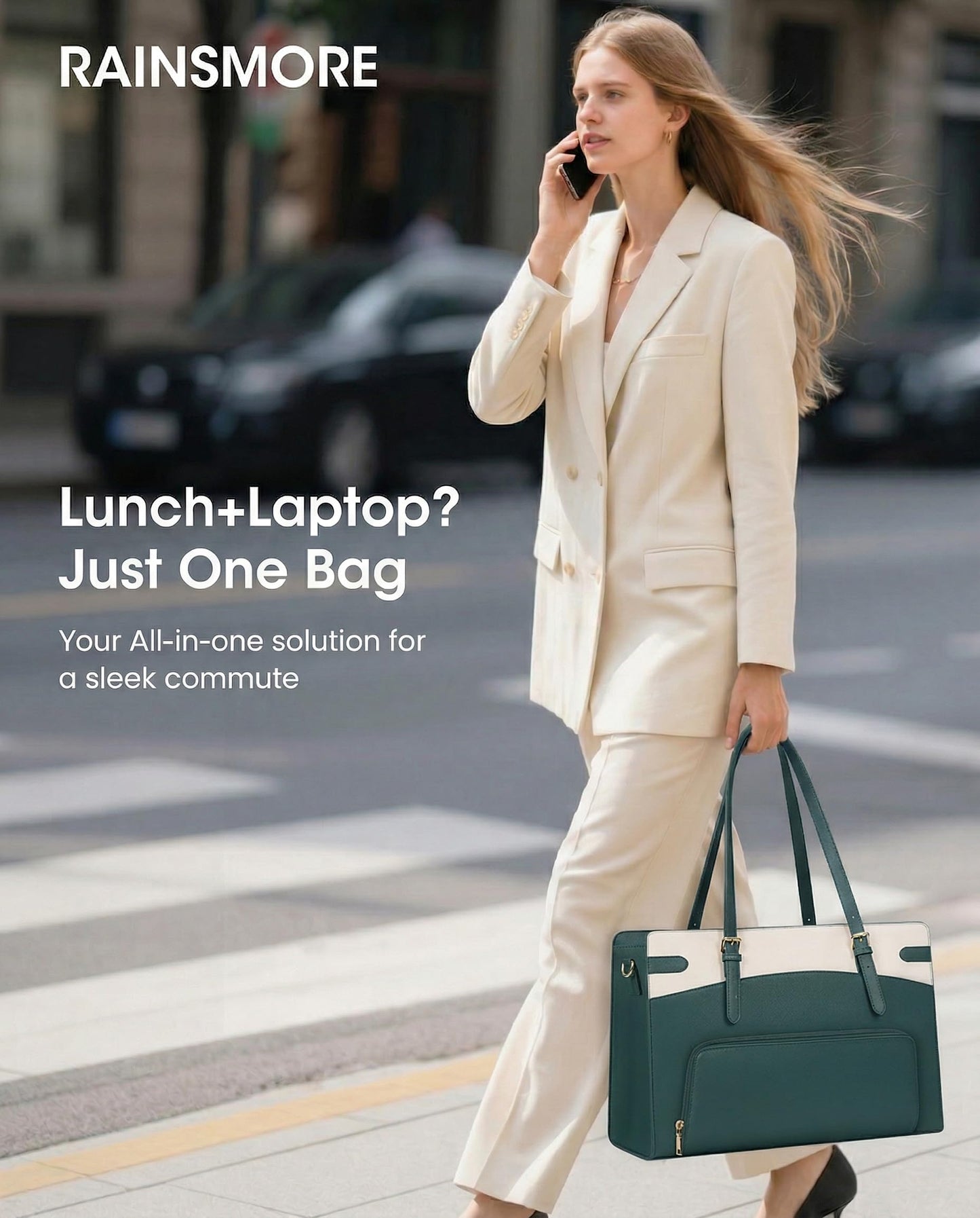 RAINSMORE 2-in-1 Laptop Bag with Insulated Lunch Compartment for Women 15.6 Inch PU Leather Work Tote for Teachers Nurses, Professional Water-Resistant Business Briefcase for Office & Travel