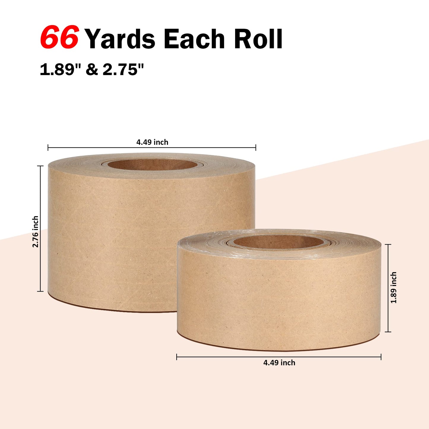 LLPT Kraft Paper Gummed Tape 2.75” x 66 Yards 4 Pack Reinforced Fiberglass Water Activated Kraft Tape Brown Packing Tape Heavy Duty for Mailing Shipping Sealing Boxes (PGB7060R04)