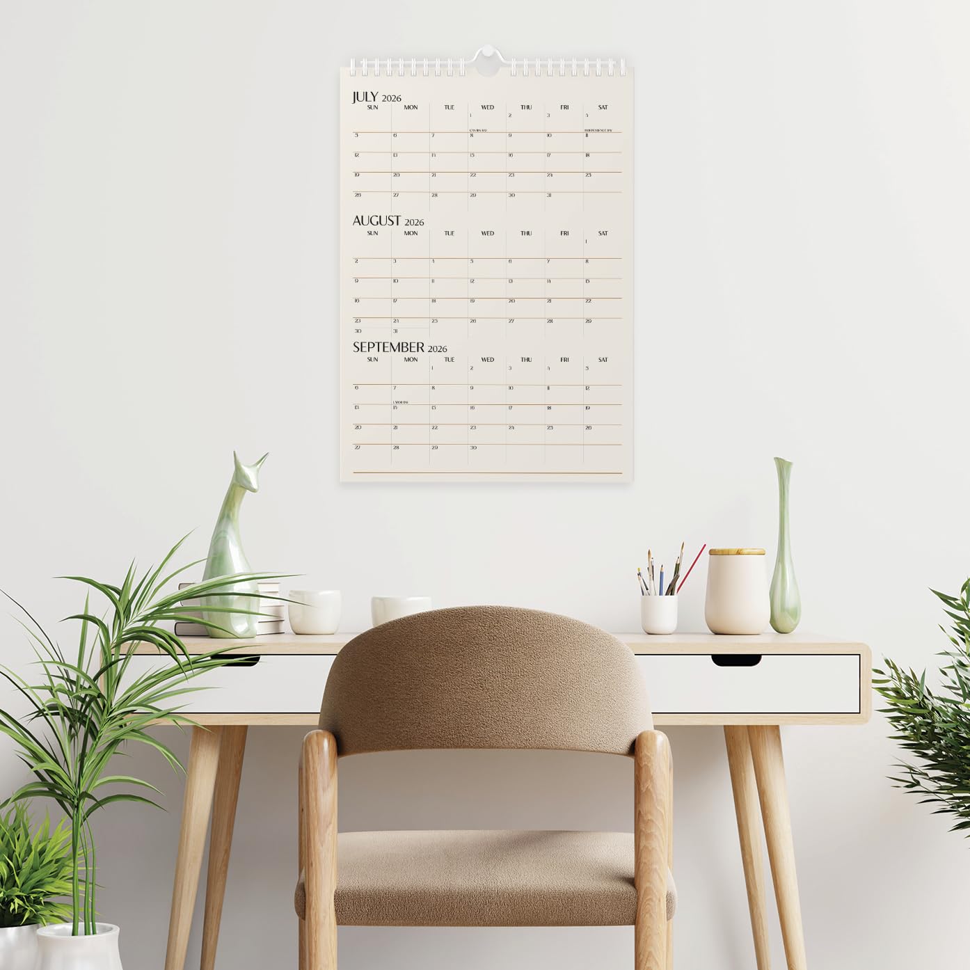 Karto 3 Month Wall Calendar 2025-2026 - Vertical 11x17 inch July 2025 to December 2026 - Boost Your Productivity and Easy Planning with the Aesthetic Monthly Calendar - Beige