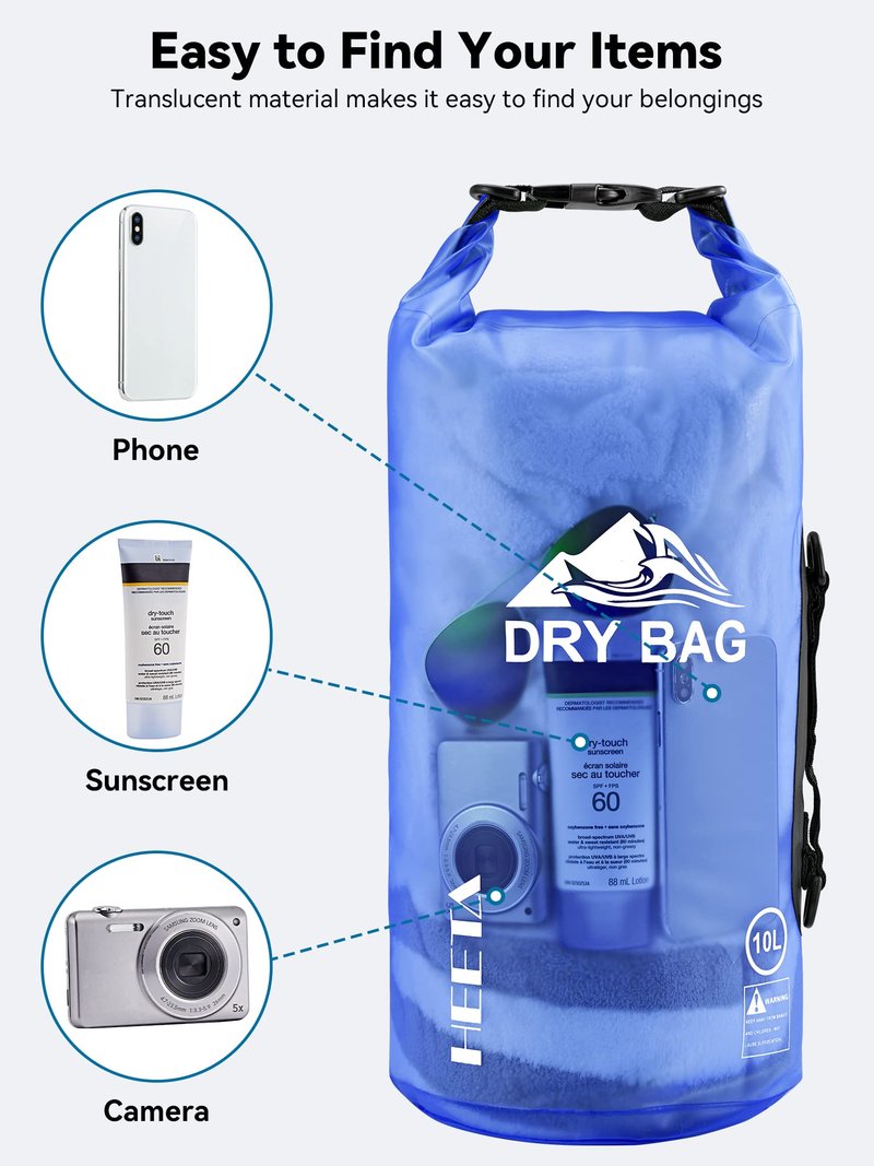 HEETA Dry Bag Waterproof for Women Men, Roll Top Lightweight Dry Storage Bag Backpack with Phone Case for Travel Swimming Boating Kayaking Paddle Board Camping Beach Accessories (Bluish Violet, 20L)