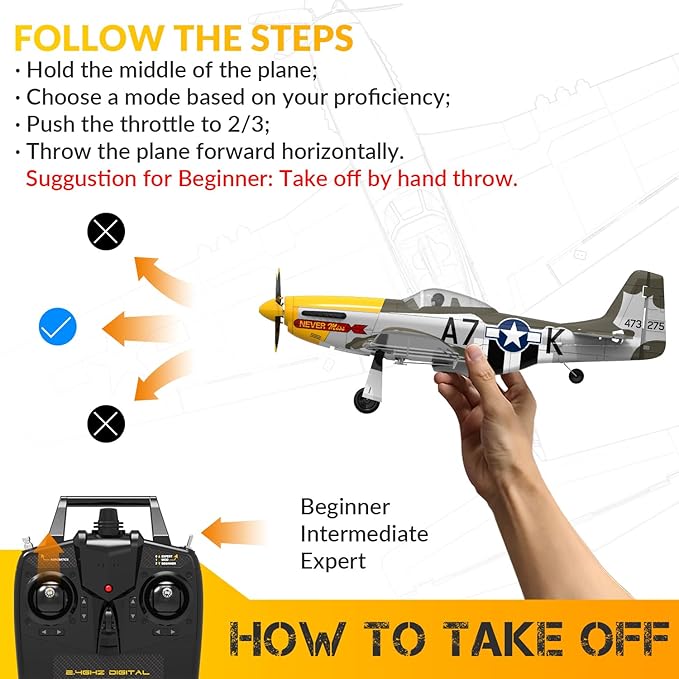RC Airplane Brushless P51D Mustang RC Plane Ready to Fly Remote Control Airplane Fighter with 6-Axis Gyro 3 Flight Modes & Aerobatics 2.4GHz Radio Controlled Aircraft for Beginners Boys & Ad