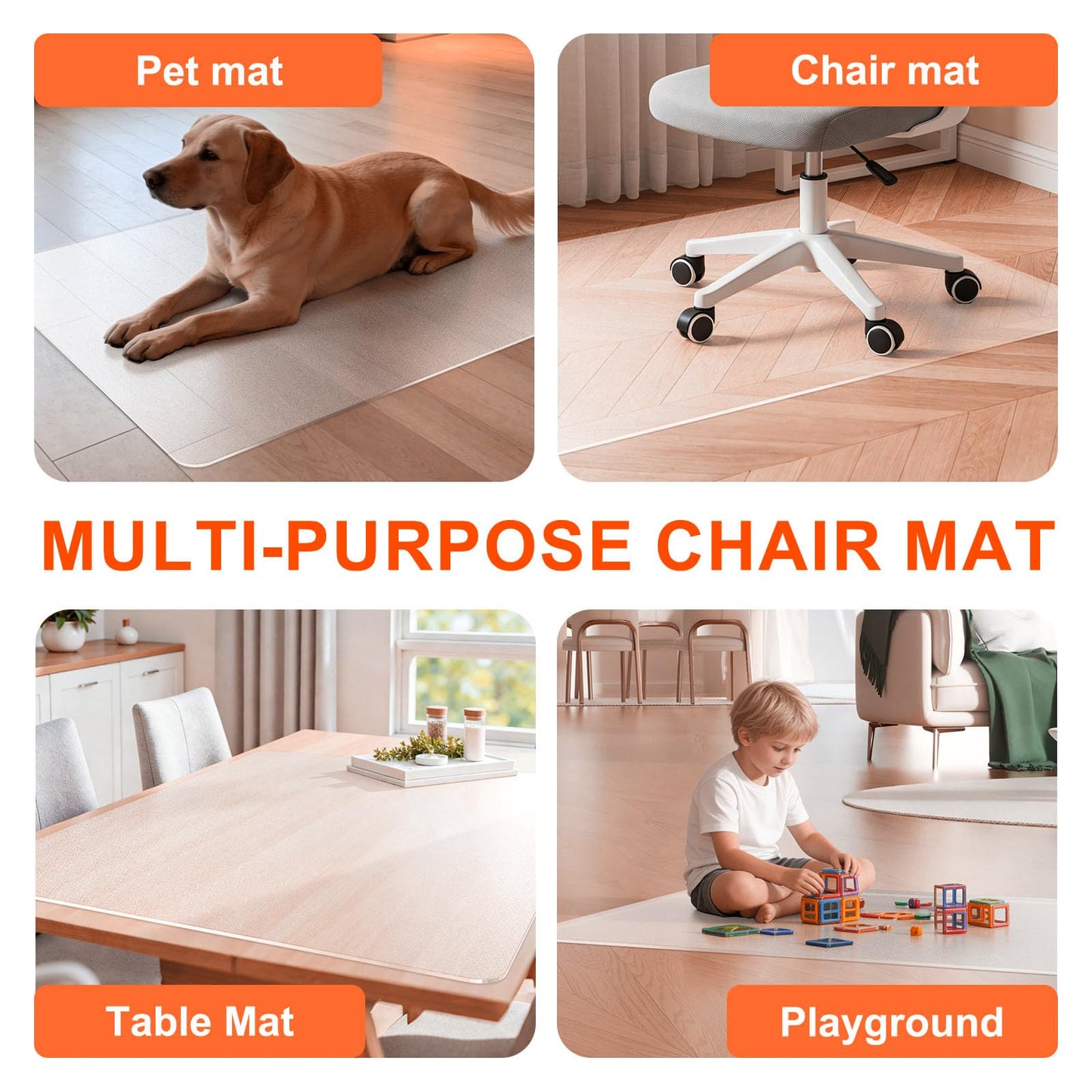 Plastic Chair Mat for Hard Floors, Heavy Duty Anti-Slip Clear Mats Wood/Tile Protector for Rolling Chair, Home & Office Use (36" x 48" Rectangle)