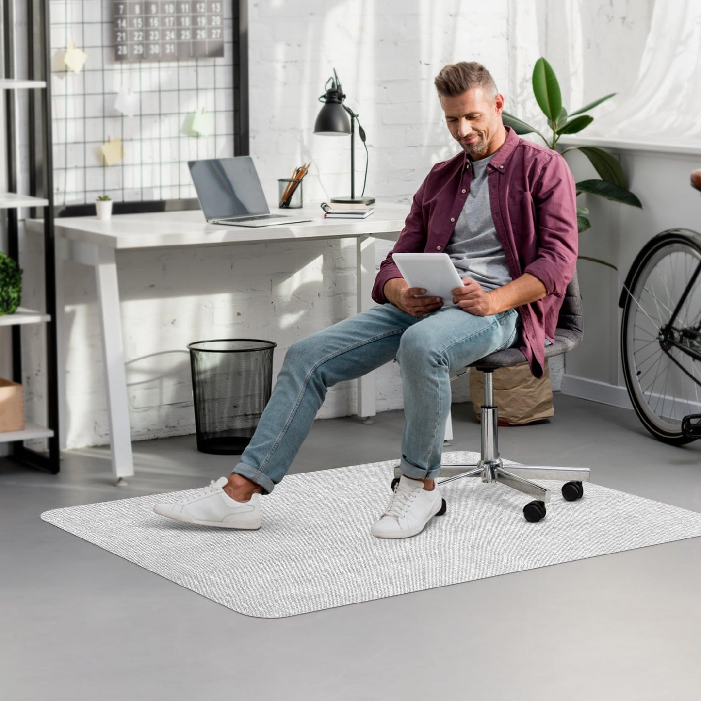Blvornl Office Chair Mat for Hardwood Floor, 36"x 48" Desk Computer Chair Mat for Hard Wood and Tile Floor, Large Anti-Slip Hard Floor Protector Rolling Chair Mat, PVC Mat Desk Rug Light Grey