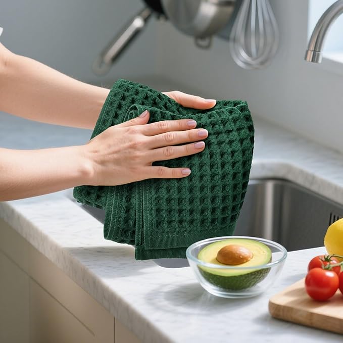 Jacquotha Waffle Hand Towels Set of 2 – Cotton, Quick Dry, Lint Free, 13” x 29”