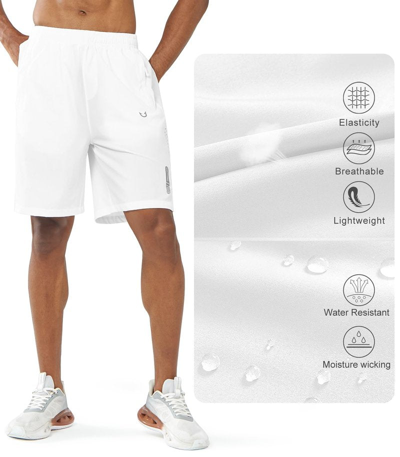 NORTHYARD Men's Athletic Running Shorts Gym Workout 7"/9"/5" Quick Dry Lightweight Sports Basketball Tennis 3 Zipper Pockets White 3XL