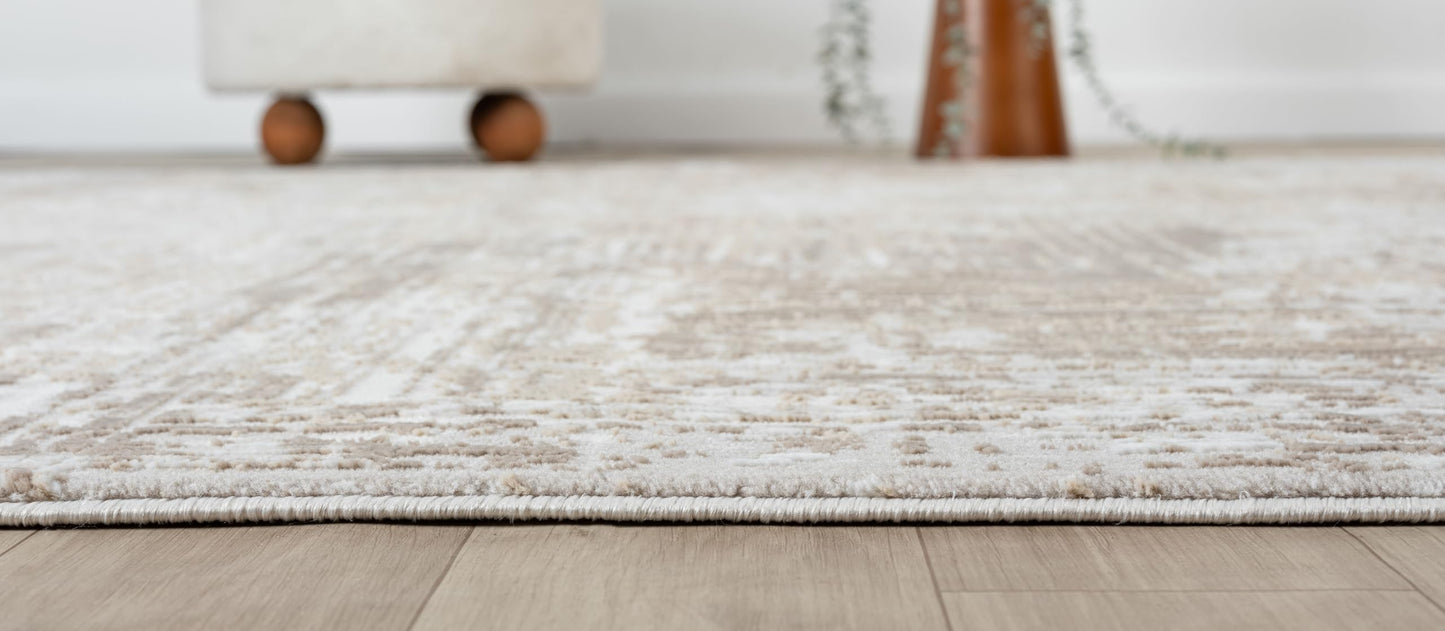 RUGGERRUGS Amy Modern Abstract Area Rug for Living Room, 4x6 Contemporary Textured Geometric Beige Neutral Rug, Stain Resistant Non-Shedding Carpet for Bedroom, Dining Room or Kitchen (4' x 6', Beige)