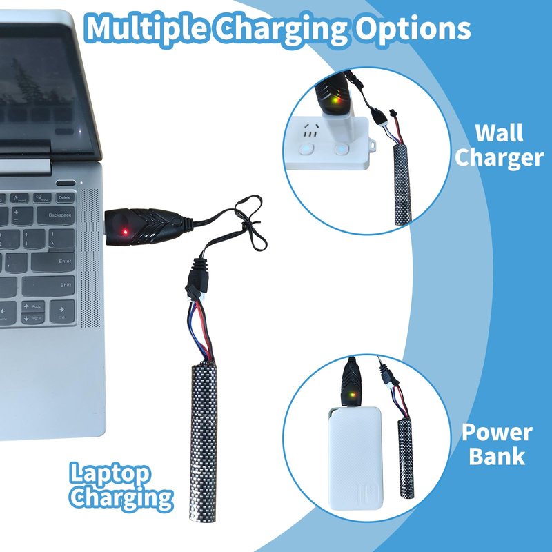 PTIJPOW Airsoft Gel Blaster Battery-11.1V 2000mAh Gel Blaster Battery with USB Charger,Rechargeable Water Bead Splatter Ball Batteries with Mini Tamiya to SM2P Charger Cable (2Pack)