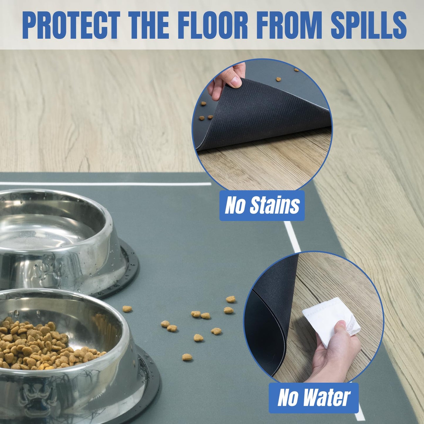 Plentio Extra Large Pet Food Mat, 36" x 24", Absorbent Dog Mat for Food and Water, Non-Slip Feeding Tray for Cat and Dog Bowls, Floor Protector for Spills, Gray
