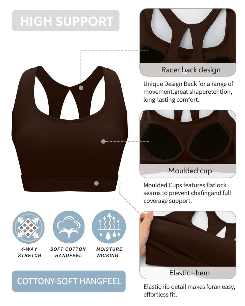 RUNNING GIRL Sports Bras for Women High Support,Racerback Molded Cup Sports Bra Racerback Running Bra with Swen in pad(WX3099_Brown_L)