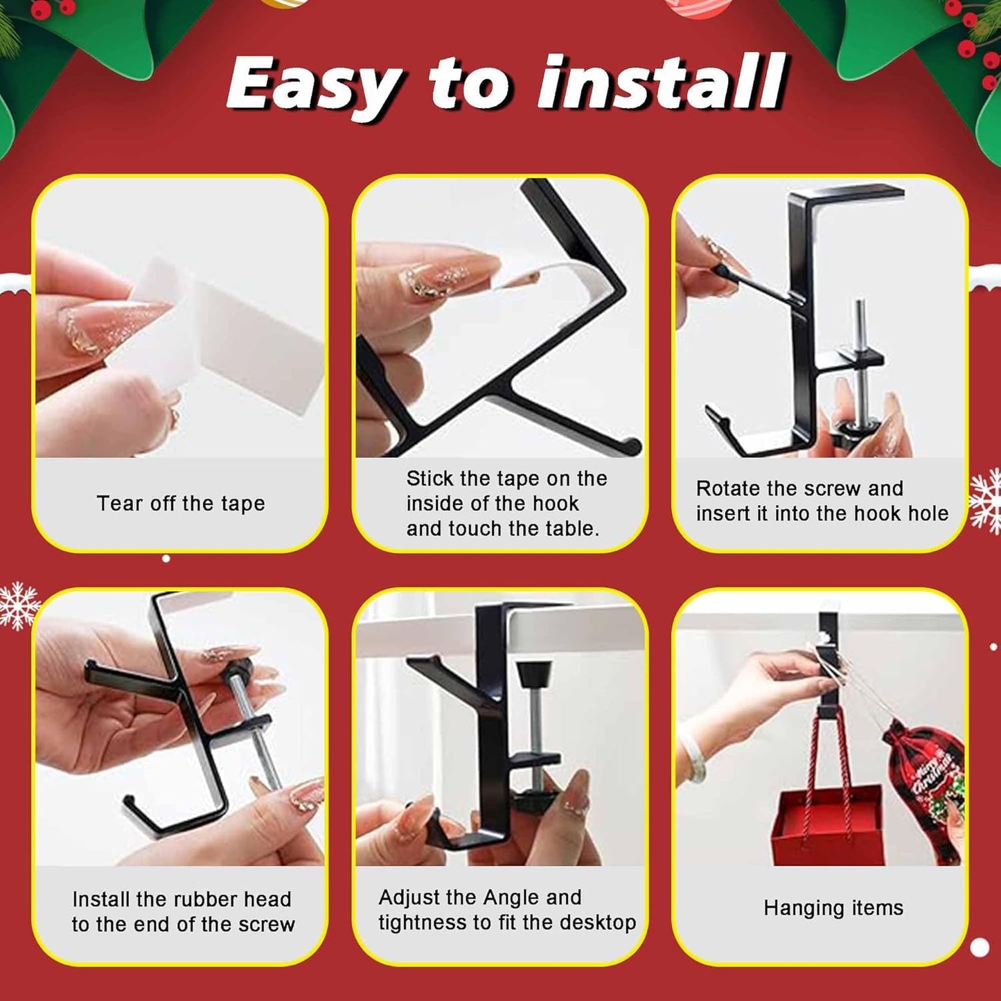 Guojanfon Garland and Stocking Mantel Holders with 2 Hooks, Mantel Hanger for Garland, 2 in 1 Mantel Garland and Stocking Hangers Heavy Duty, Fireplace Garland Hanger for Xmas Decoration (4Black)