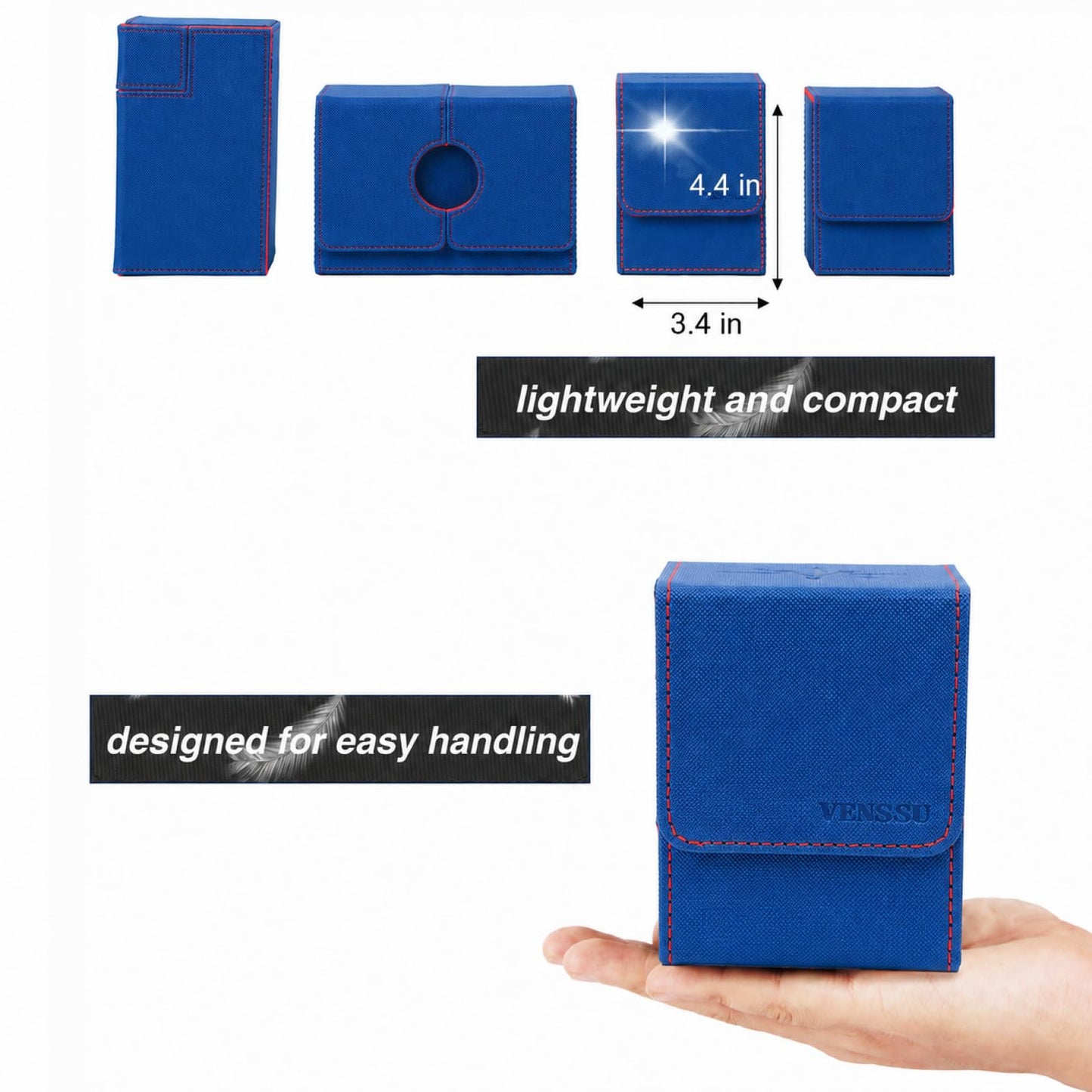 Venssu MTG Deck Box for Commander Display,Card Deck Boxes Fits 100 Double Sleeved Cards, TCG Card Storage Box (Blue and Red, 1 window)
