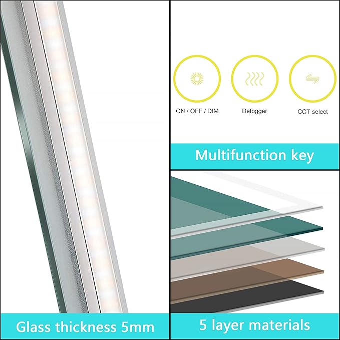 Wall-Mounted LED Square Bathroom Mirror, Makeup Mirror (36inches x 30inches,) 3 Color Stepless Dimmable Memory Bathroom Vanity Mirror with Lights CRI90+ 3000-6400K Smart Mirror with Touch