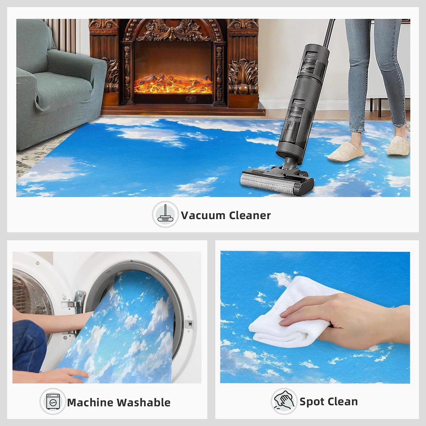 Blue Skies and White Clouds Rugs for Living Room - The Sky Rug, 5x6 Rug, Clear Sky Area Rug, Washable & Non Slip & Soft Large Rugs, Home Decor