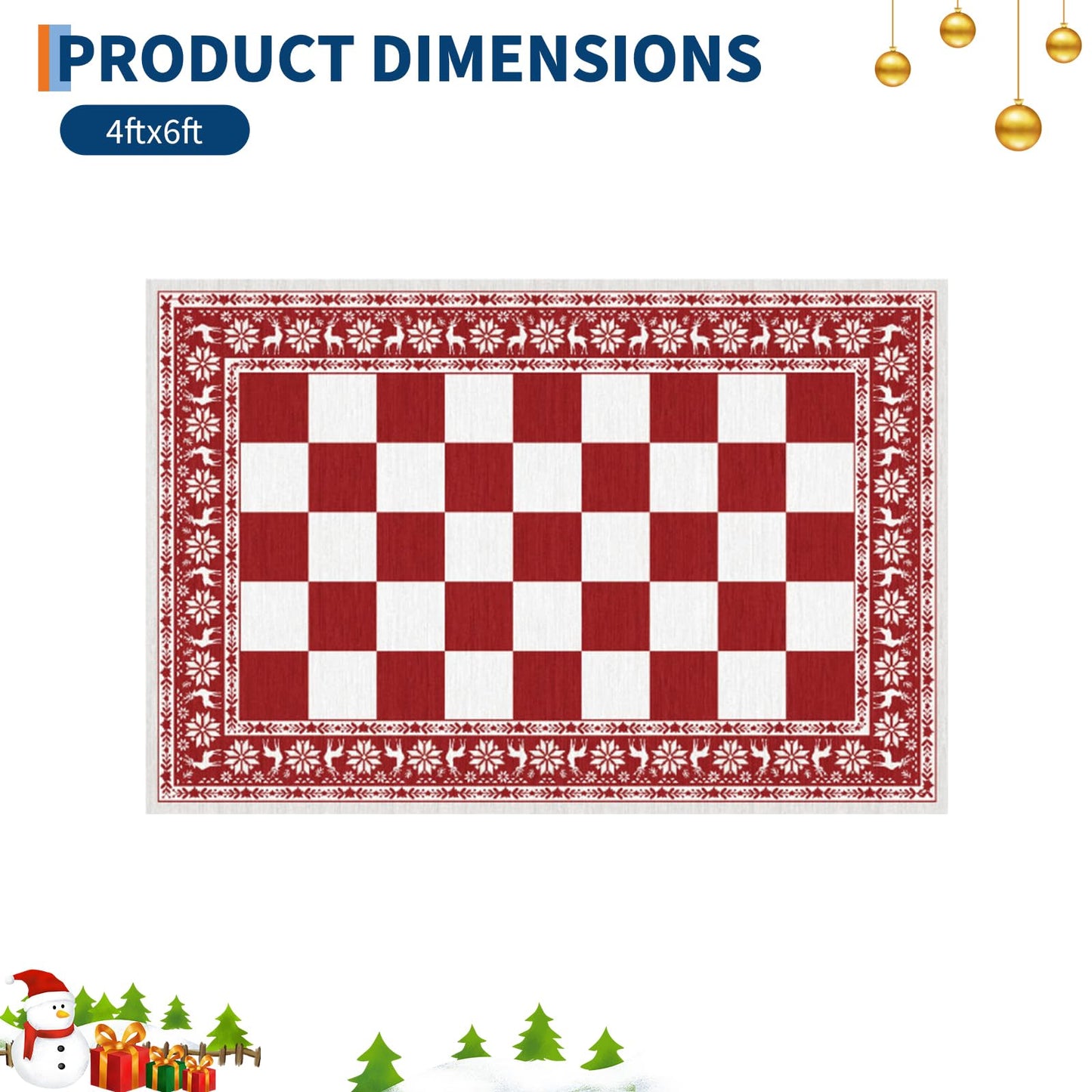 Garvee 4x6 Rugs for Living Room, Checkered Christmas Rugs for Holiday Decor, Non Slip Low Pile Washable Rug for Kitchen, Entryway, Bedroom, Red