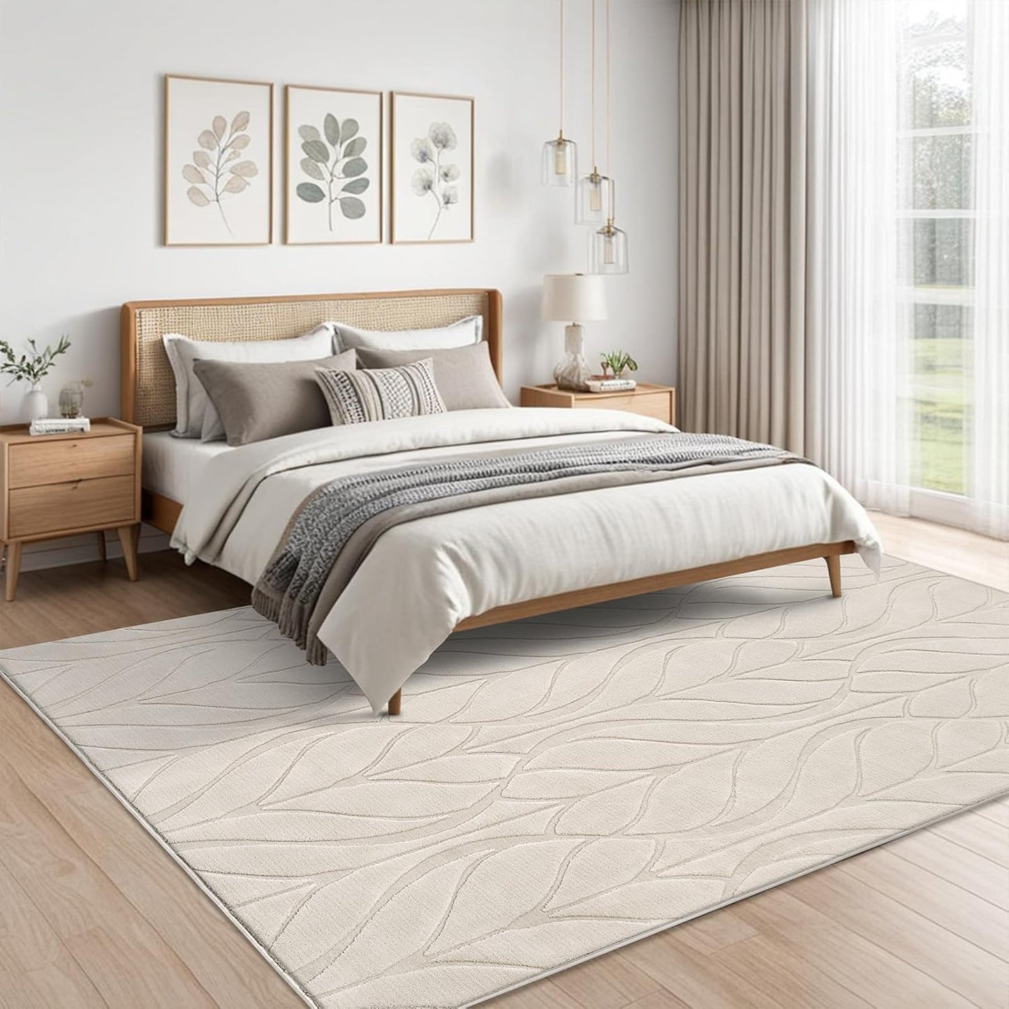 SHACOS Soft Area Rug for Bedroom 4x6 Beige, Washable Non Slip Indoor Rug for Entryway, Fluffy Rugs Carpet for Living Room Kids Nursery Room, Home Decor Aesthetic - Leaf Pattern Design