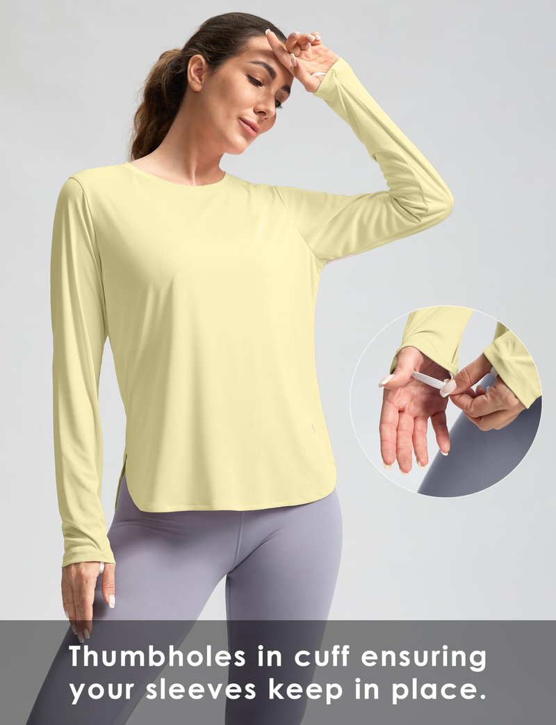 Women's Sun Shirts UPF 50+ Long Sleeve UV Protection Shirt Lightweight Quick Dry Workout Hiking Tops for Women(Light Yellow,XL)
