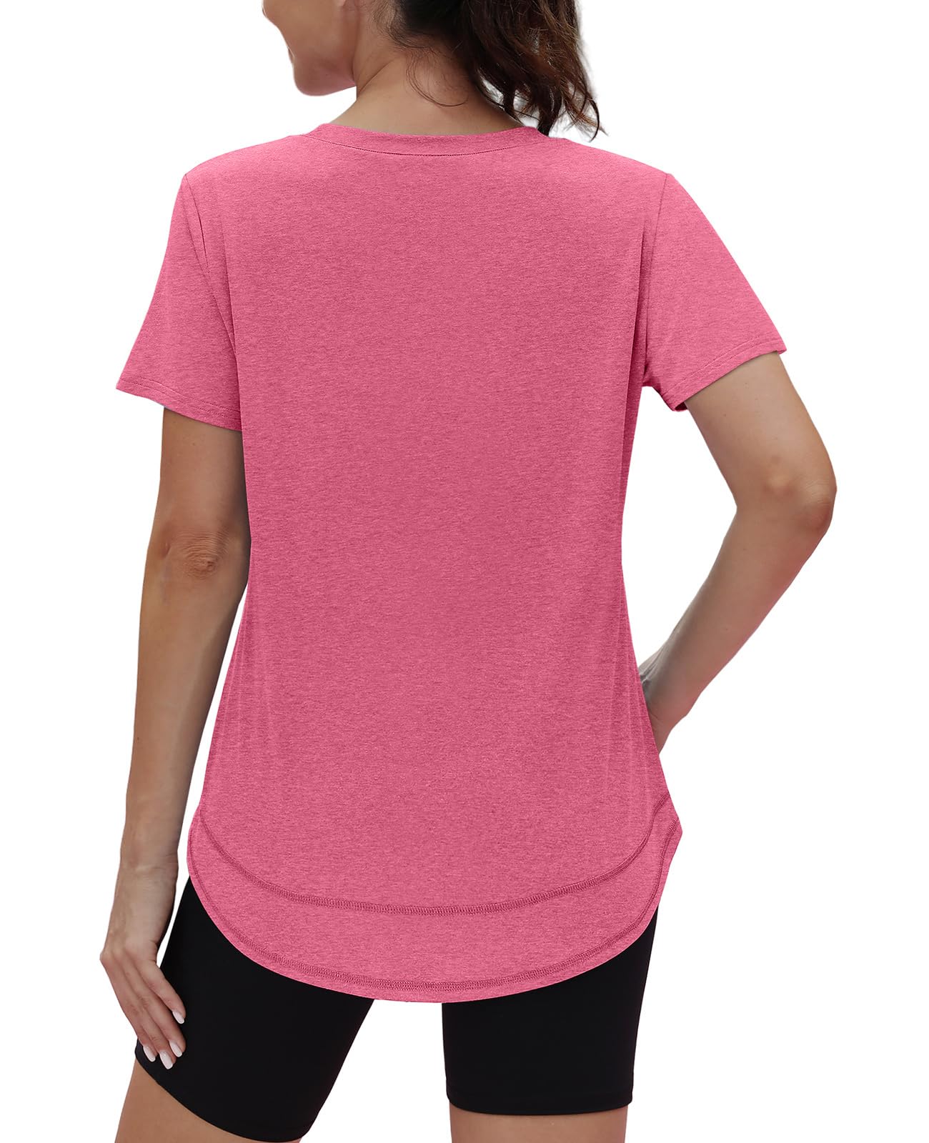 Short Sleeve Shirts for Women Workout Yoga Tops Sun Protection Clothing Summer Outfits Rash Guard Side Slit Red XL