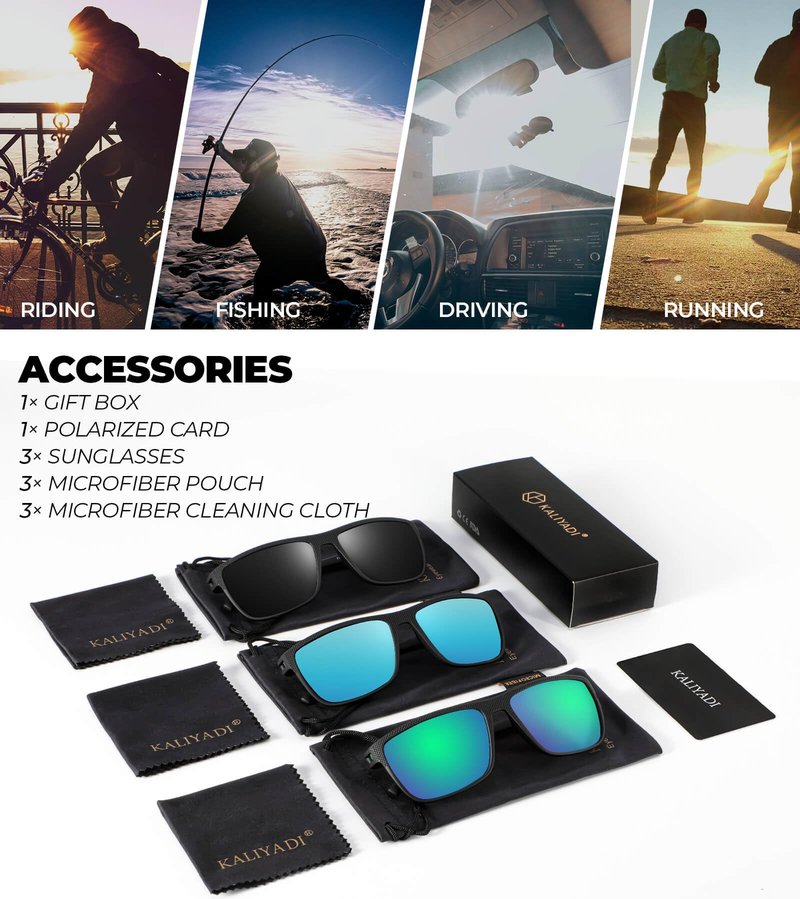 KALIYADI Polarized Sunglasses Men, Lightweight Mens Sunglasses Polarized UV Protection Driving Fishing Golf (Black/Ice Blue/Green